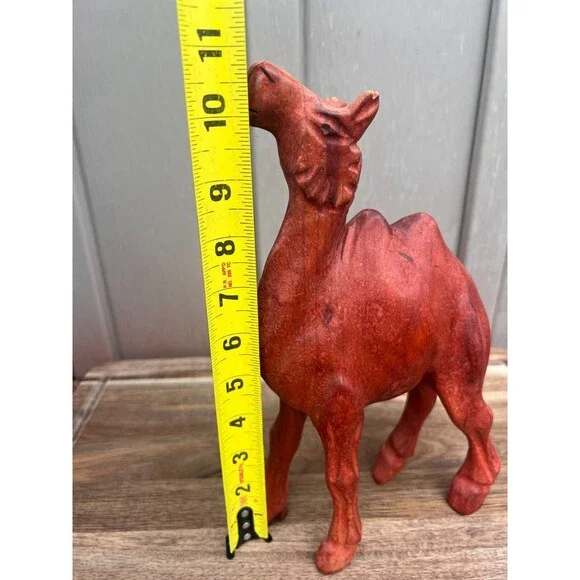 Vintage Hand Carved Wooden Camel Statue Red Toned Wood Figurine Sculpture Large - Picture 8 of 11